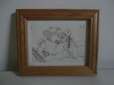 DISNEY MICKEY MOUSE AND PLUTO PENCIL SKETCH SMALL MINIATURE PRINT FRAMED GIFT