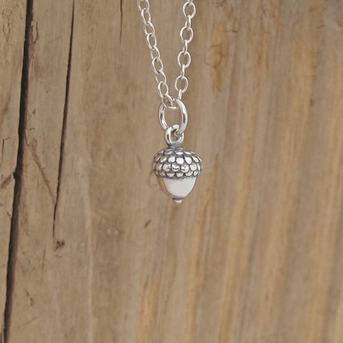Sterling silver tiny acorn - silver,