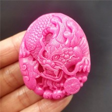 Natural jade Pendant dragon statue pink necklace amulet figurines Jewelry