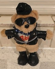 Miniature plush biker teddy