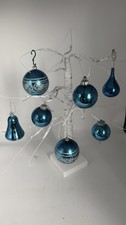 A Set of 7 Vintage Teal Turquoise Blue Christmas Tree Baubles Ornaments