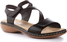 Rieker Womens 624H6 Sandals Shoes Ladies Strap Leather Black UK 6.5