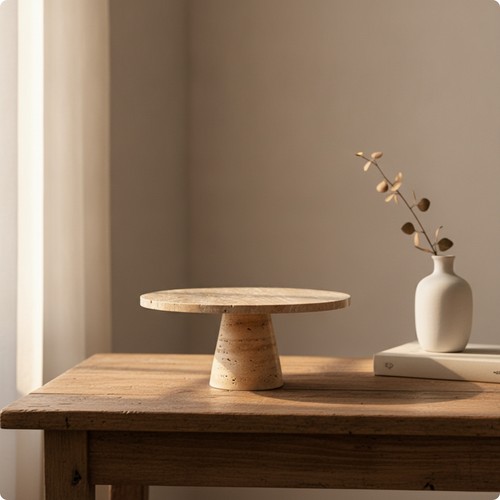 Travertine pedestal tray - pedestal,