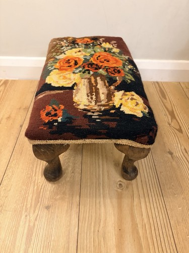 Vintage needlepoint footstool - needlepoint,