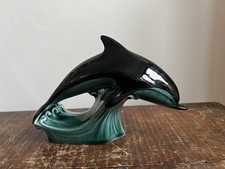 Vintage 16cm Poole Pottery Teal Dolphin Ornament Figurine