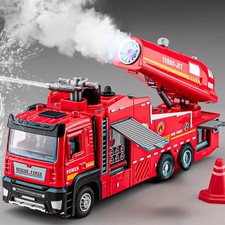 1:32 Scale Water Spray Fire Truck Model Ladder Trucks Toy Car Sound Light Pull