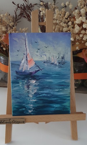 Original oil sea sailing boat - sailing,
