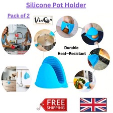 2PCS Silicone Pot Holder Mini Oven Mitt Kitchen Heat Resistant Finger Grips UK