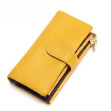 Women Long Handheld Wallet Double Zip Soft Genuine Leather Phone Card Coin Purse