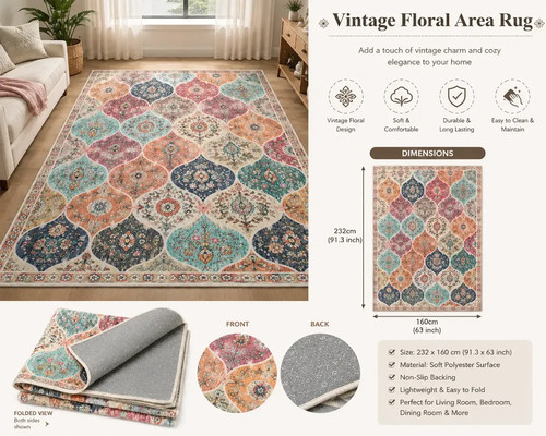 Large vintage floral area rug - floral,