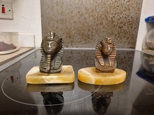 2 x Heavy Bronze Style Egyptian Pharaoh Figurines On Marble Like Bases