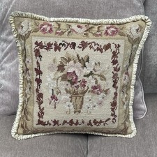 vintage tapestry floral cushion velvet back fringed Cottage Core Country Home