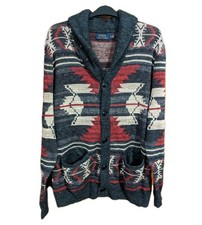 POLO Ralph Lauren Rare Navajo Southwestern Aztec Cotton Cardigan W/ Pocket SMALL