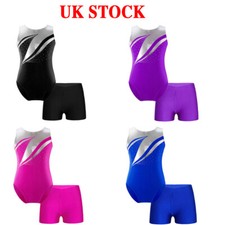 Girls 2 Piece Sparkle Metallic Sleeveless Gymnastics Unitard Leotard and Shorts