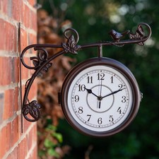Aldbury Victorian Double Sided Garden Wall Clock Birds Leaves Brown Outdoor