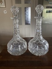 Pair Of Antique Victorian Cut Glass Decanters scale cut body