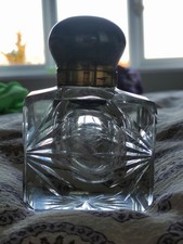 Vintage 19th Century Ornate Heavy Cut Glass Inkwell With Brass Lid.