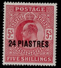 BRITISH LEVANT EDVII SG12, 24pi on 5s bright carmine, M MINT. Cat £50.