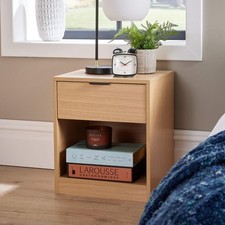 Bedside Cabinet Wooden Table with One Storage Drawer Shelf Metal Handles