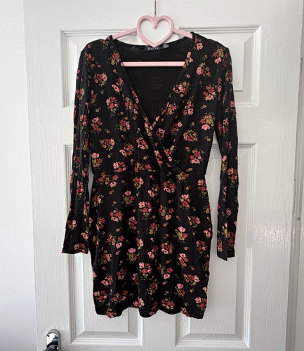 Boohoo black floral neck - boohoo, v-neck