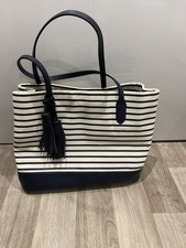 Clarks Damien Navy Cream Stripe Cotton Handbag Tote Bag