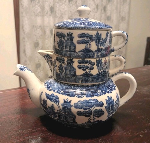 Rare vtg blue willow stackable - vtg,