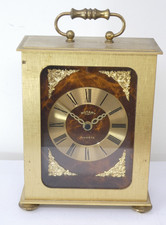 Rotary Brass Tone Carriage Style Quartz Mantel Desk Clock Roman Numerals