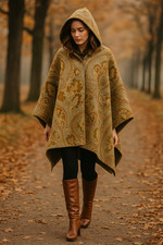 The Meaning Well Hooded Poncho Cape One Size Paisley Tapestry Coat Upcycled 