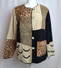 Indigo Moon Artsy Chenille Tapestry Patchwork Jacket Blazer Large Brown E4249