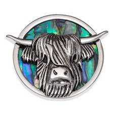 Lucky Paua Shell Scottish Highland Cow Brooch - Genuine Paua Shell Christmas
