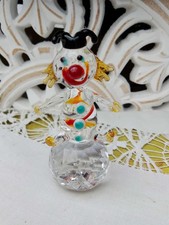 Hand Blown Crystal Figurine Of A Clown On Cut Glass Sphere