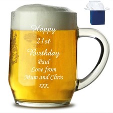 Personalised 1 Pint Glass Tankard 18th 21st 30th Birthday Free Gift Box