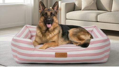 Striped dog bed pink - dog, plush