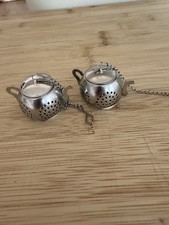 Pair of Stainless Steel Tea  Infusers with Chain. For Loose Tea