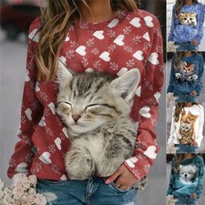 Plus Size Cat Printed Pullover