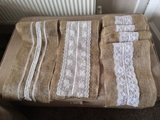 6 Handmade Jute Hessian And Lace Table Runners. Great Condition. Wedding Decor