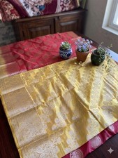 Red yellow dual tone saree - yellow,