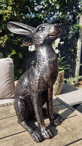 Alert sitting hare - alert, sculpture-