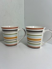 Dunlevy Bone China Mugs Set of 2 380ml Pastel Striped Coffee Tea Cups Gift