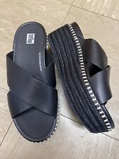 Fitflop Uk 4 Eloise Jute Slide Leather Black Sandals Wedge 