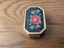 Vintage Retro AVON Rapture Solid Perfume Petit-Pat & Embroidered Floral Lid #1