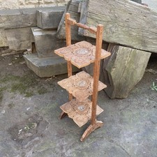 Antique Vintage Carved Wooden 3 Tiered Cake Plant Stand Shelf Display