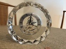 Large 6.25" Diameter Prism Cut Solid Crystal Encased Gears Skeletal Clock