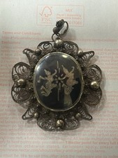 SIAM BLACK VINTAGE STERLING SILVER FILIGREE PENDANT OR BROOCH NIELLO