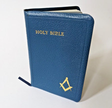 Masonic Temple Leather Holy Bible 1975 in FANTASTIC CONDITION, Blue, Boxed