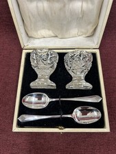 Pair Of Boxed Francis Howard Silver Plate Spoons & Crystal Egg Cups/Salt Cellars