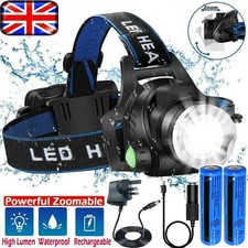 99000000LM Most Powerful LED Zoomable Headlamp Rechargeable Head Torch Headlight