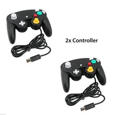 2X BLACK WIRED CLASSIC CONTROLLER JOYPAD GAMEPAD FOR NINTENDO GAMECUBE GC 