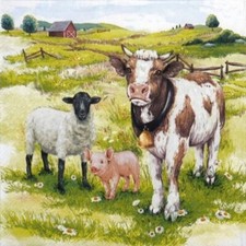 4x Single Paper Napkins for Decoupage and Party - Farm animals
