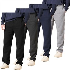 Mens Jogging Bottoms Open Hem Joggers Casual Trousers Zip Pockets M-2XL